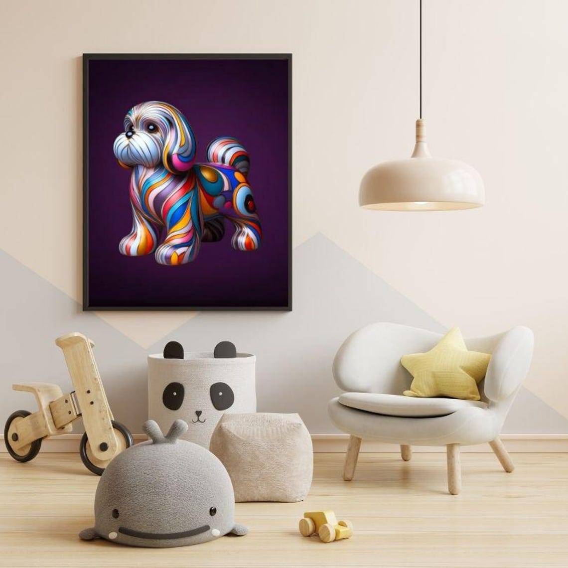 Rainbow Swirl Shih Tzu Puppy Standing Colorful Modern Art Poster - Image 2