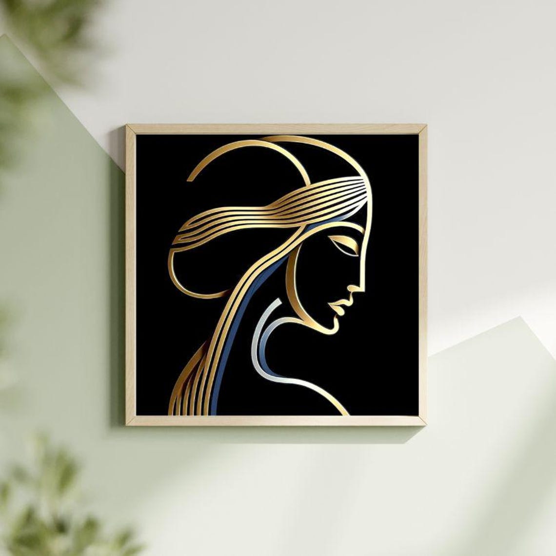 Golden Woman Profile in Flowing Line Art on Deep Black Poster - Image 3