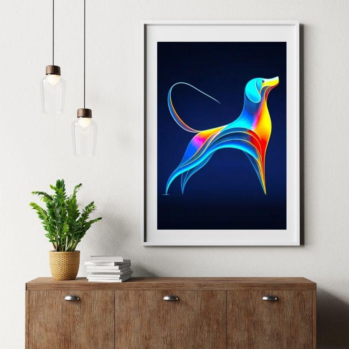 Neon Gradient Flowing Line Dog Greyhound Modern Minimalist Poster - Image 3