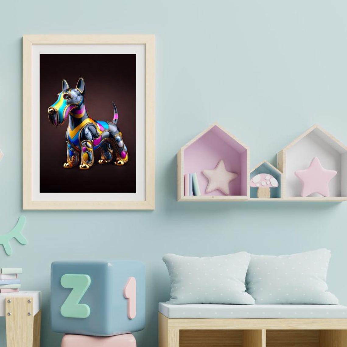Rainbow Glass Metallic Scottish Terrier Dog Sculpture Art Poster - Image 2