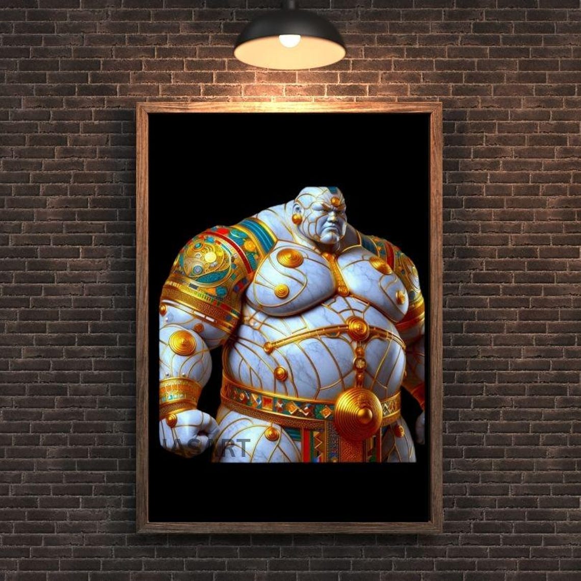 White Marble Gold Muscular Bodybuilder Torso Sculpture Art Poster