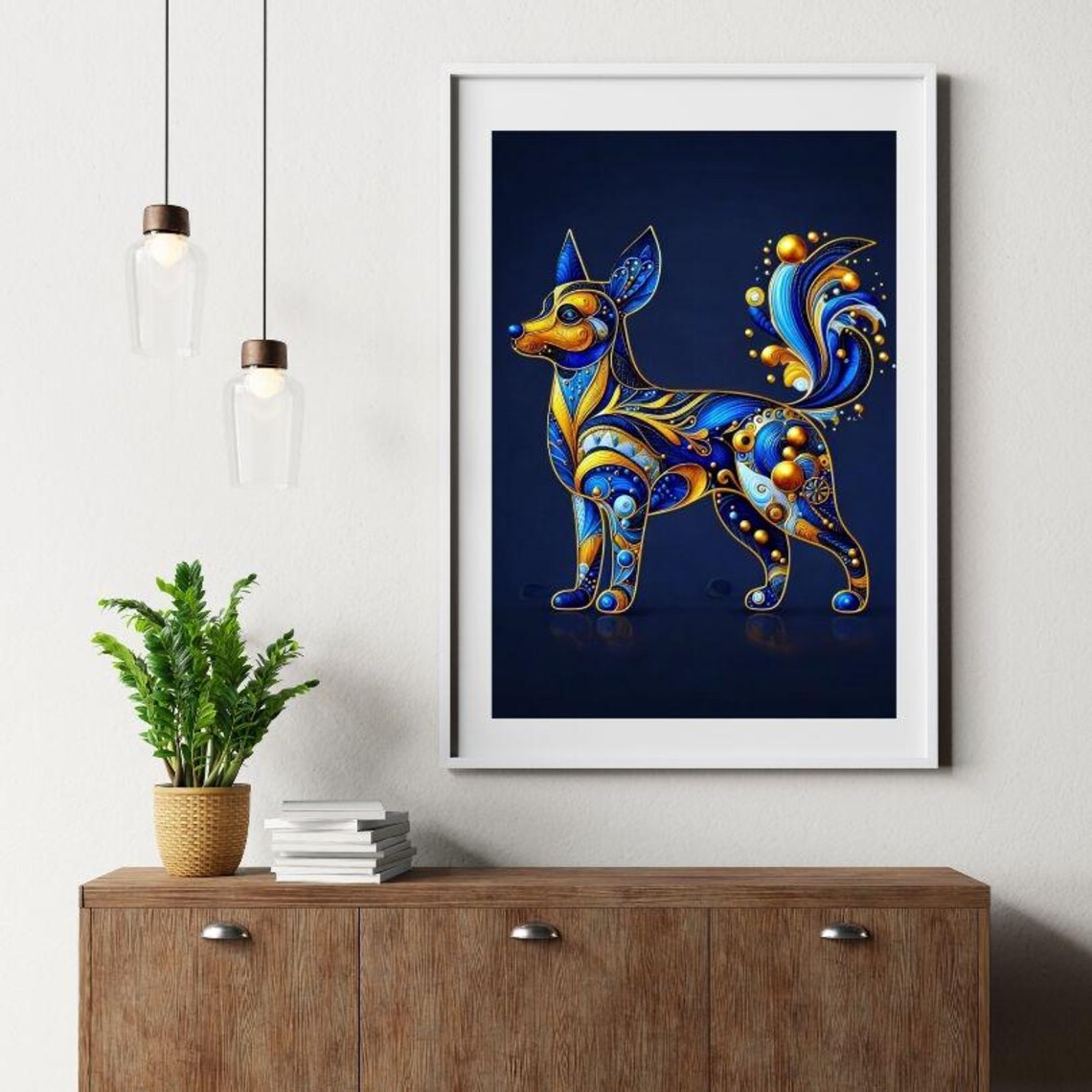 Regal Golden Blue Chihuahua in Ornamental Jewel Style Poster - Image 2
