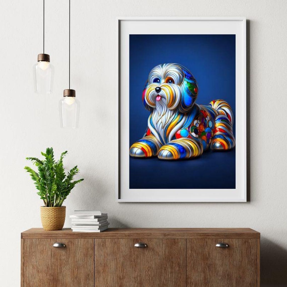 Rainbow Swirl Maltese Long Haired Dog Modern Colorful Art Poster - Image 3