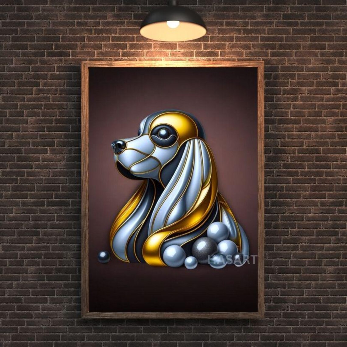 Silver Gold Metallic Spaniel Dog Head Pearls Elegant Art Poster
