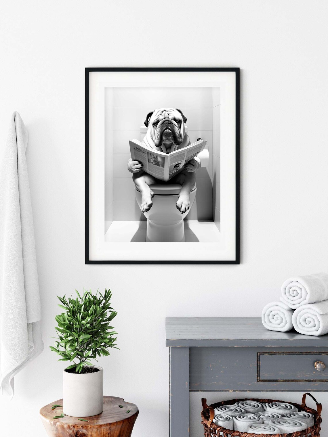 Bulldog Funny Bathroom Art Print, Whimsy Animal - Image 3