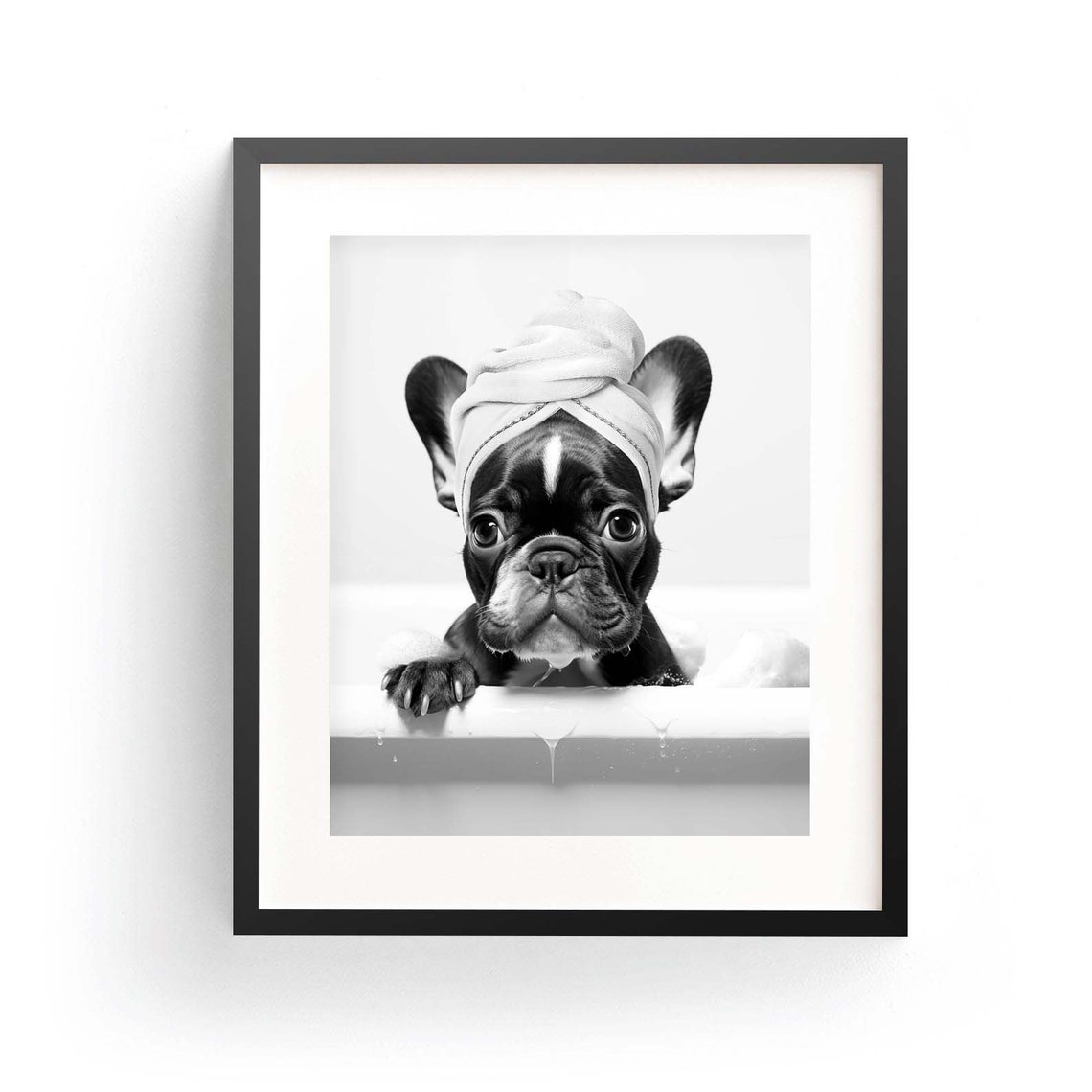 French Bulldog Puppy Bathtub Towel Wrap Black White Cute Poster
