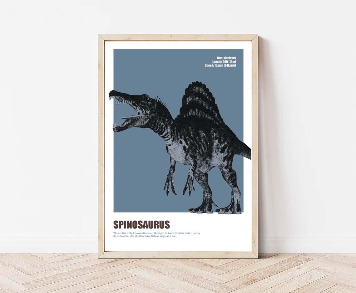 Spinosaurus Educational Dinosaur Facts Kids Nursery Decor Poster