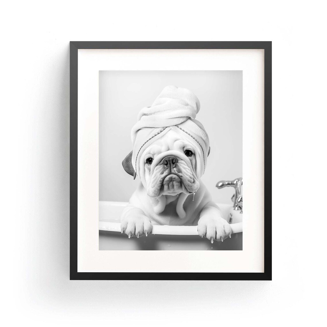 Bulldog in Tub Art Print, Nursery Bathroom Decor