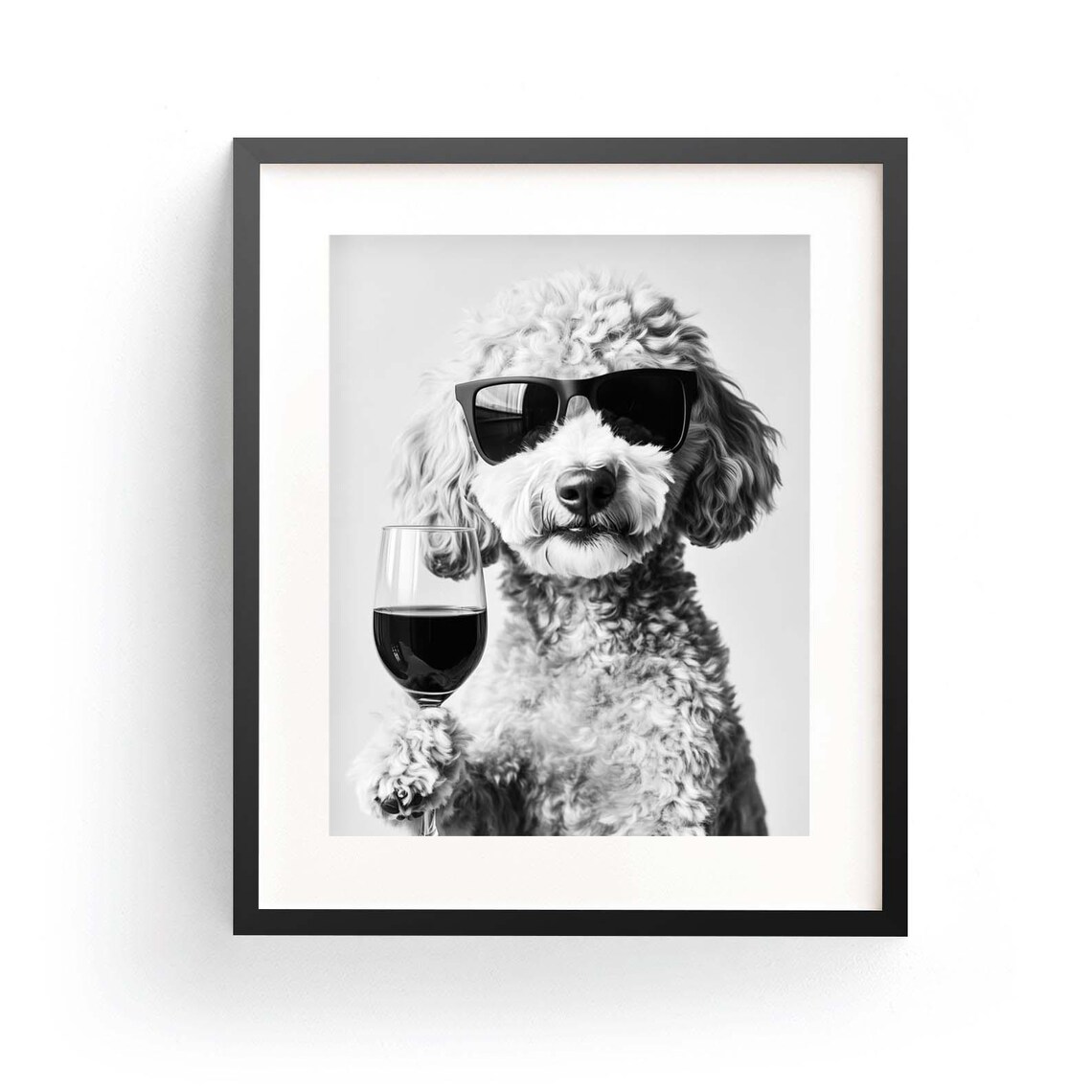 Cream Goldendoodle In Sunglasses Holding A Glass Of Red Wine Poster