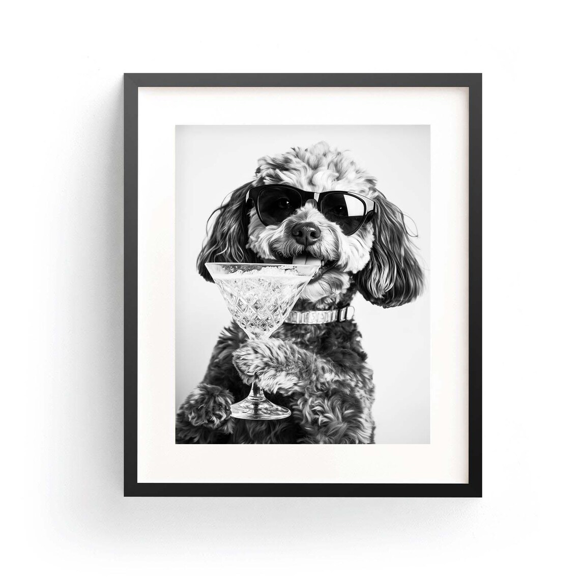 Cockapoo In Black Sunglasses Holding A Crystal Martini Cocktail Poster