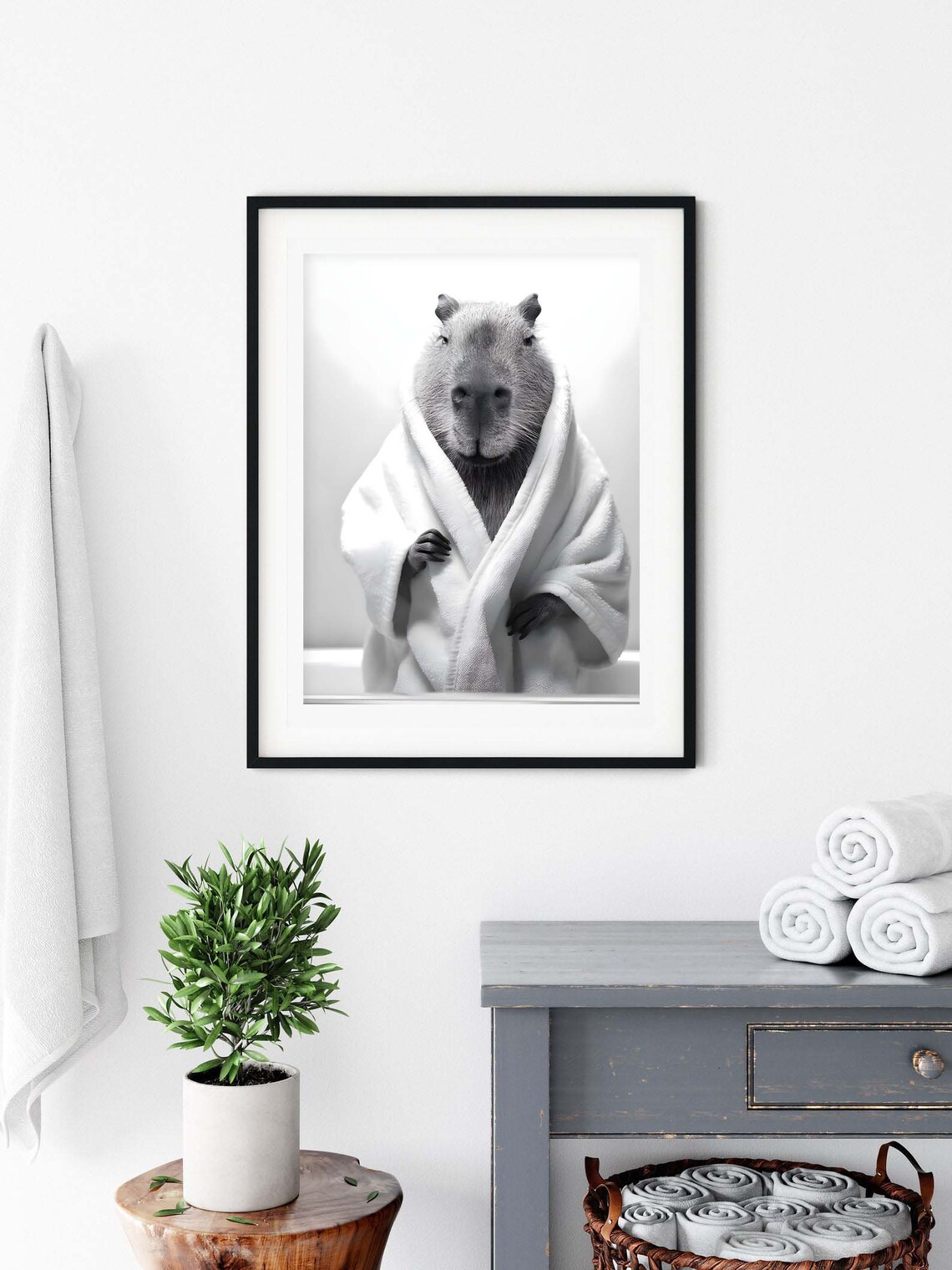 Capybara In Bathrobe Funny Bathroom Art Print - Image 2
