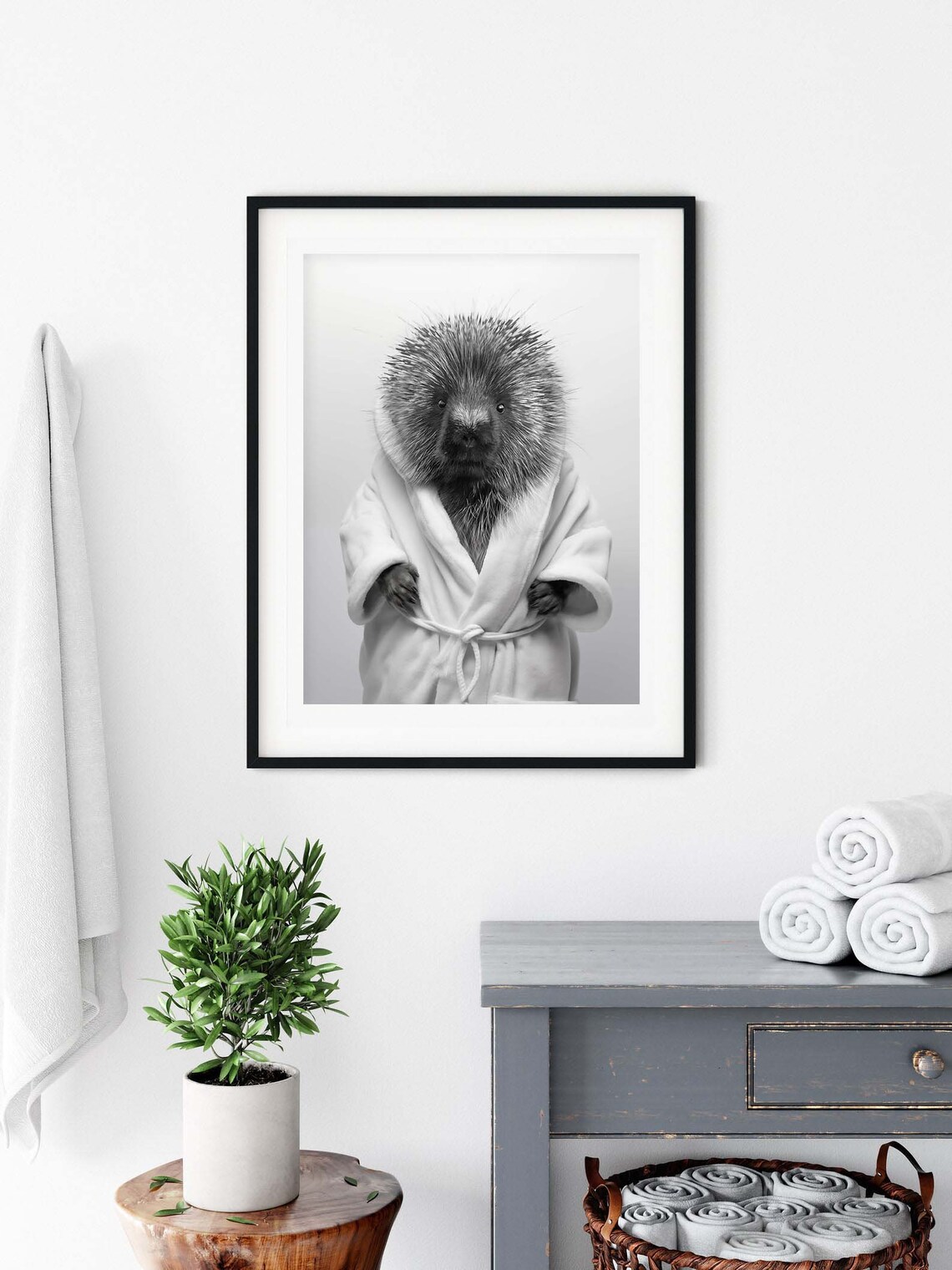 Funny Porcupine Bathrobe Art Print, Kids Bathroom Decor - Image 3