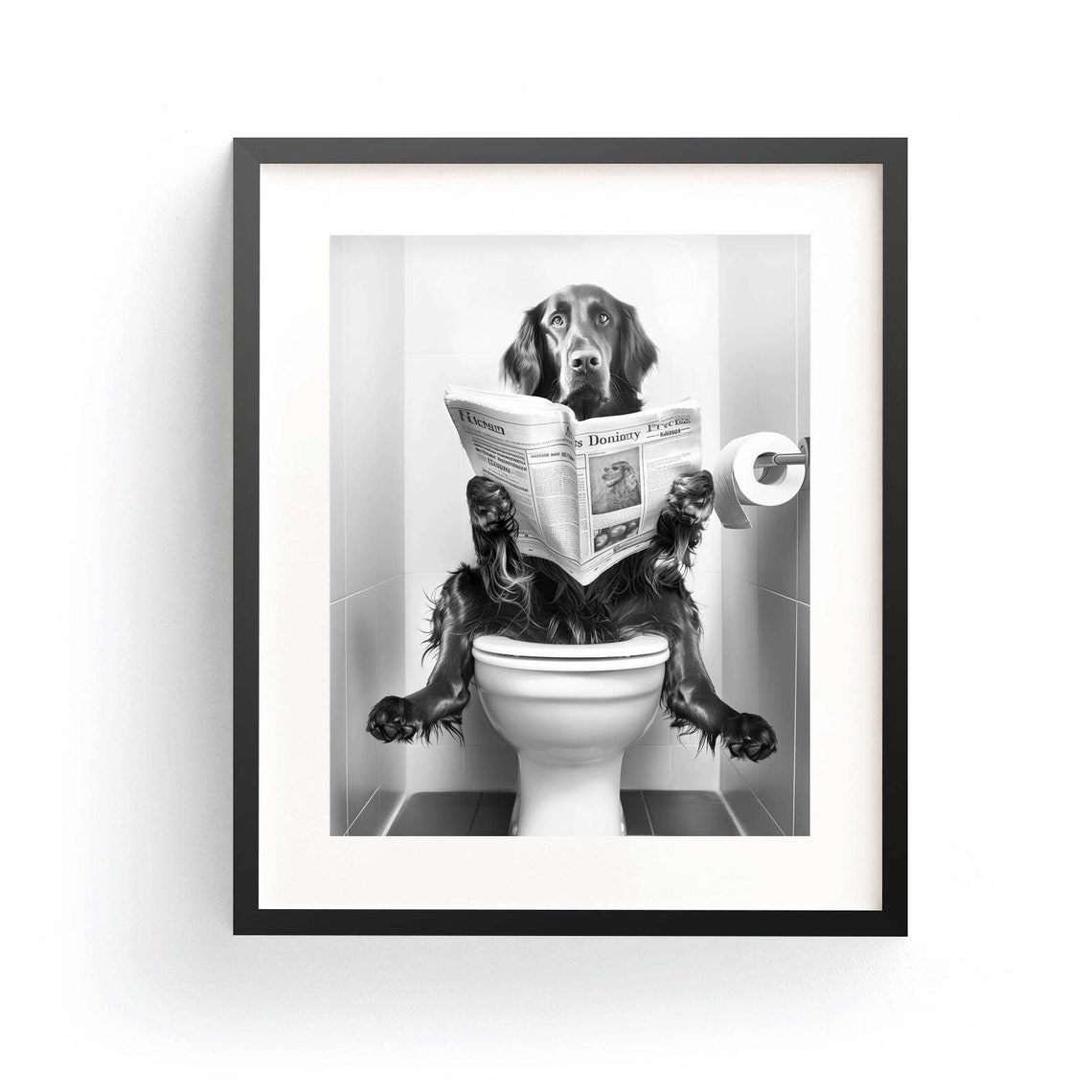 Irish Setter Reading Newspaper on Toilet Funny Bathroom Dog Poster