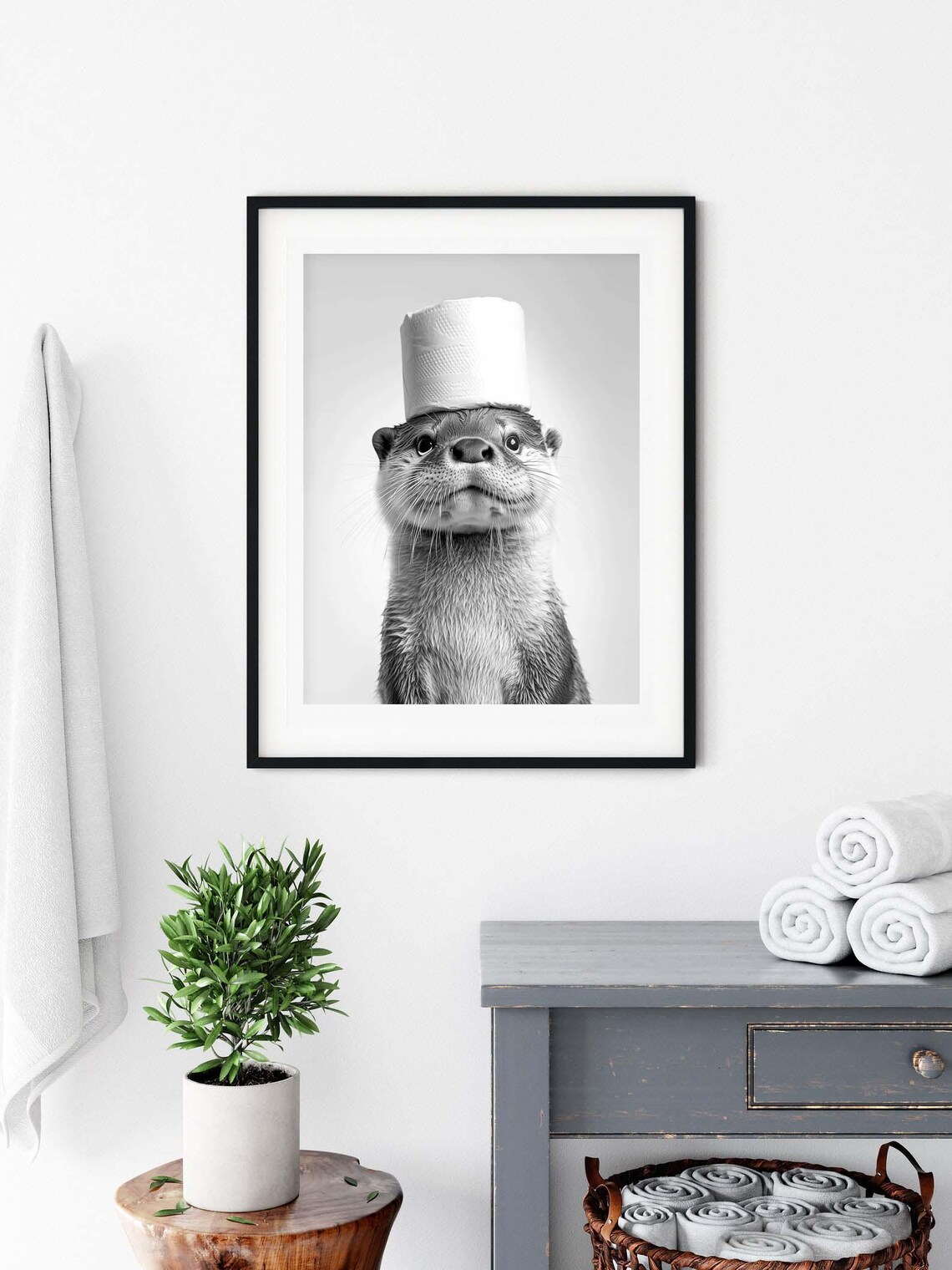 Otter Holding Toilet Paper Cute Animal Art Print - Image 2
