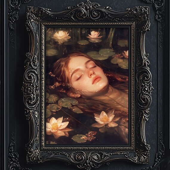Ophelia Drowning, Vintage Gothic Wall Art Print