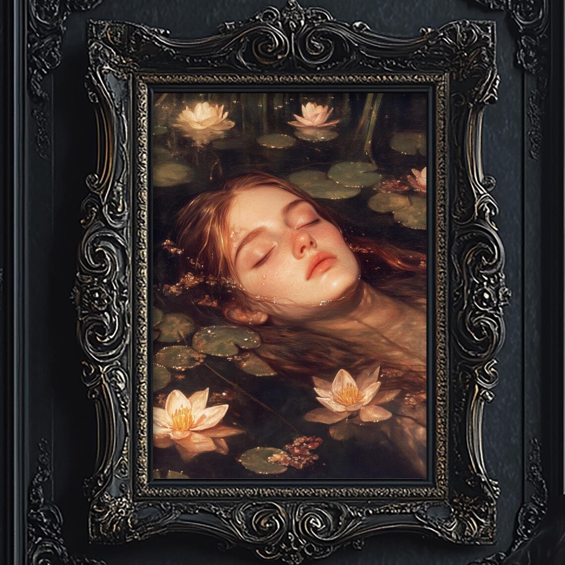 Ophelia Drowning, Vintage Gothic Wall Art Print