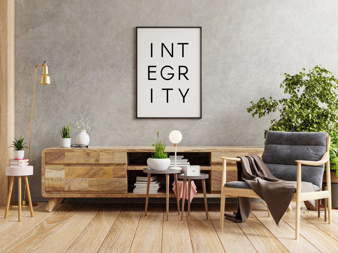 Integrity Minimalist Typography Black White Office Values Art Poster - Image 3