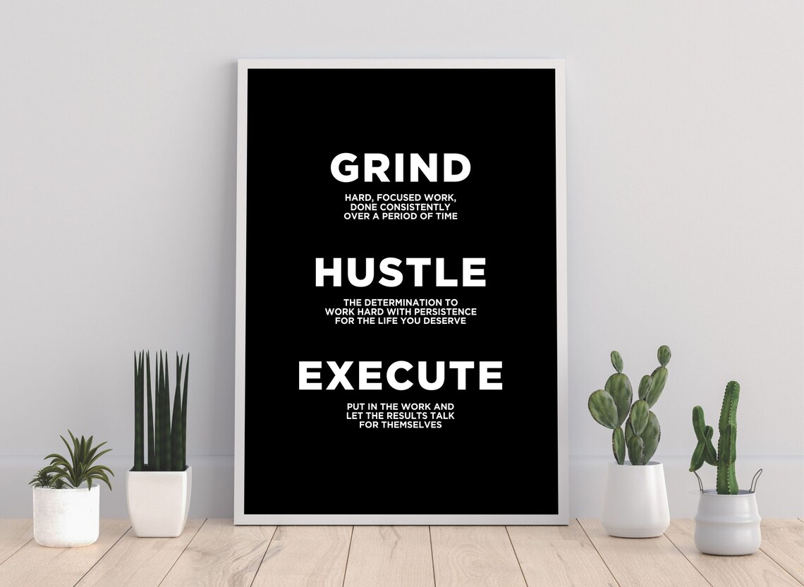 Grind Hustle Execute Definition Print Office Decoration Wall Inspirational Wall Art Decor Room Deco Entrepreneur File - Image 2