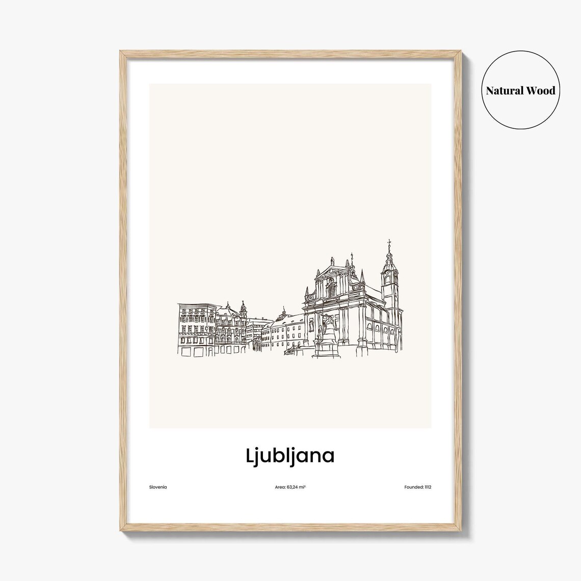 Ljubljana Slovenia Cathedral One Line Minimalist Old Town Art Poster - Image 2