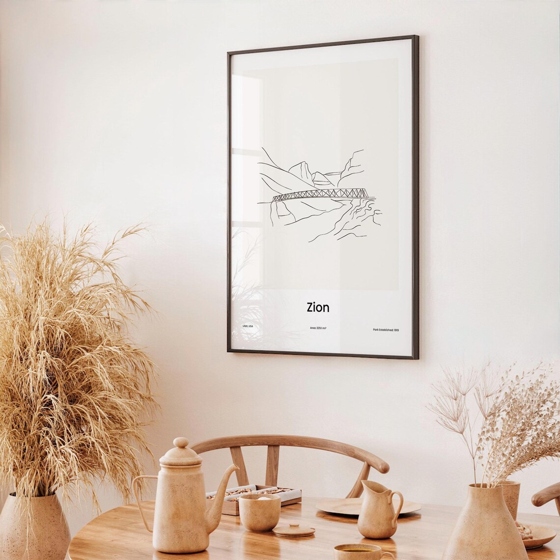 Zion Utah National Park Bridge Canyon Line Art Poster Minimalist Travel Home Gift - Image 3
