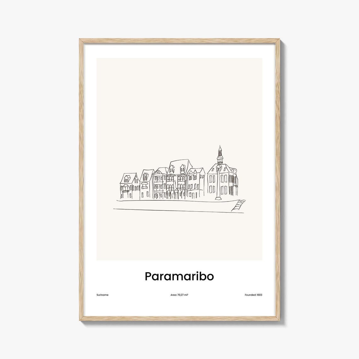 Paramaribo Suriname Minimalist Line Drawing Townhouses Poster