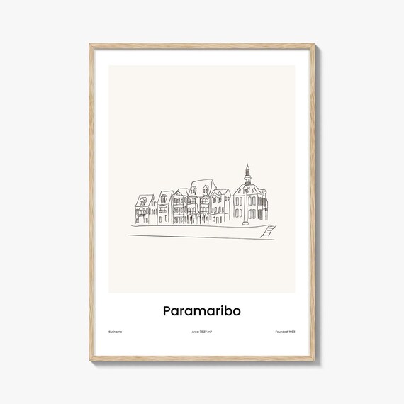 Paramaribo Suriname Minimalist Line Drawing Townhouses Poster