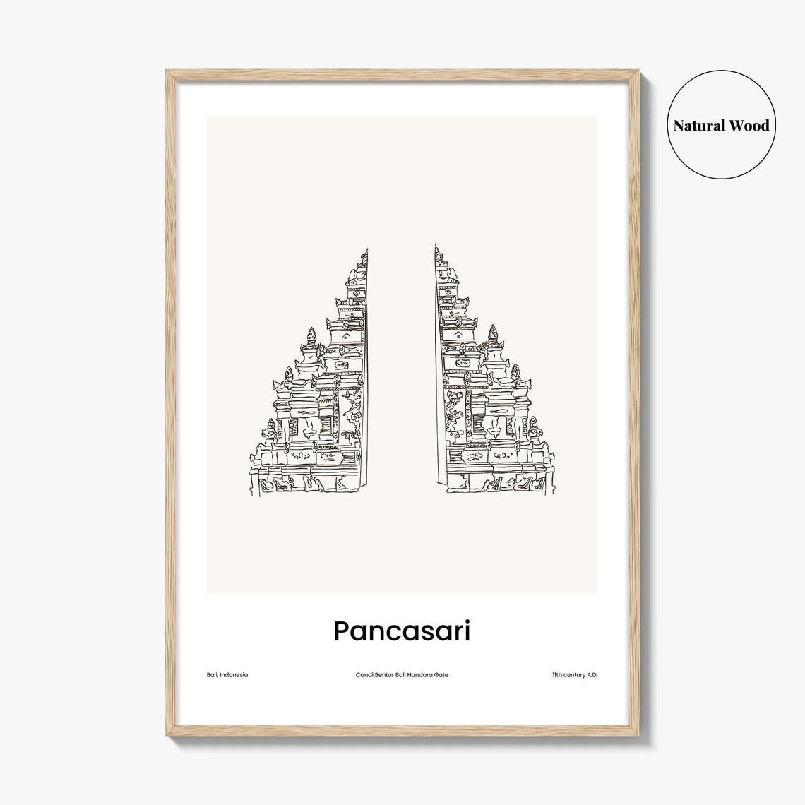 Pancasari Bali Minimal Line Art Candi Bentar Split Gate Poster - Image 2