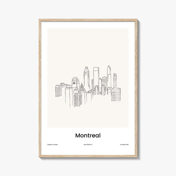 Montreal Canada Minimalist Line Drawing City Skyline Travel Poster