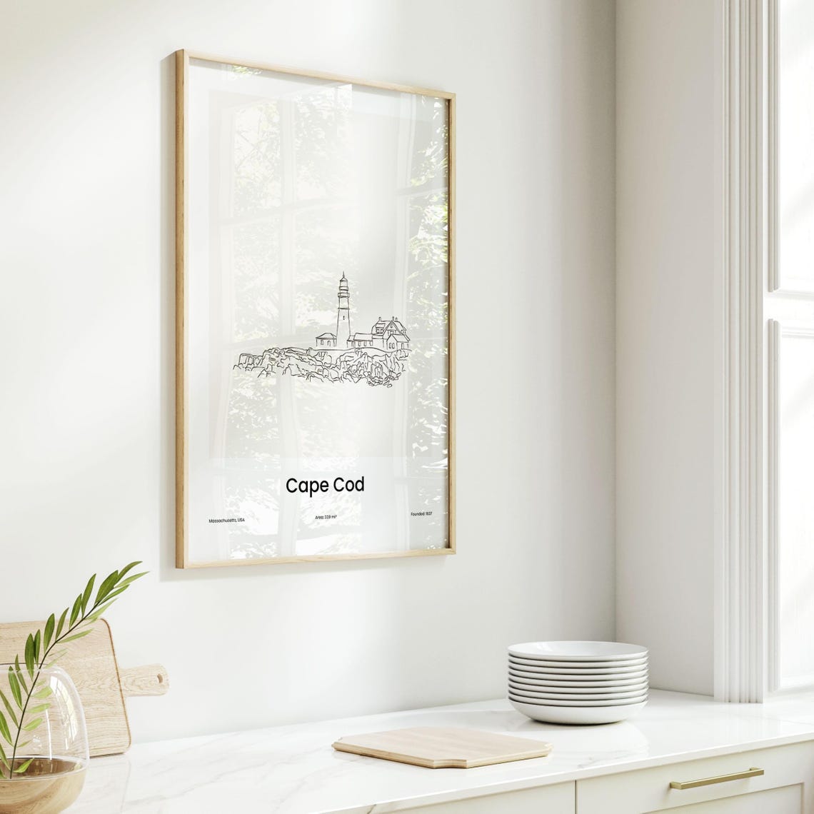 Cape Cod Massachusetts Lighthouse Coastal One Line Drawing Poster - Image 6