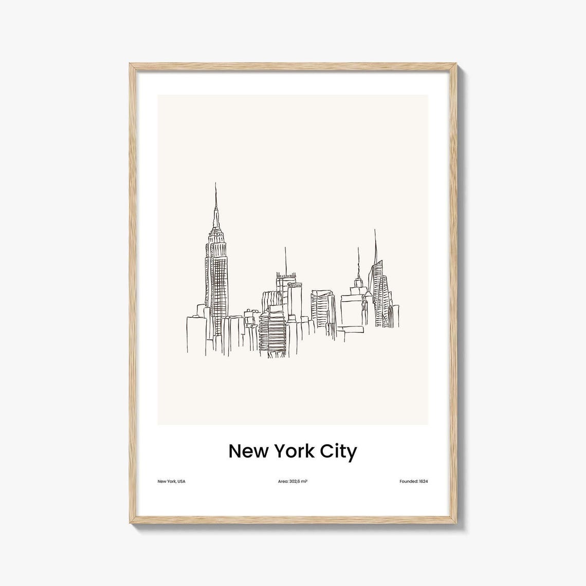 New York City Manhattan Skyline Empire State Line Art Poster