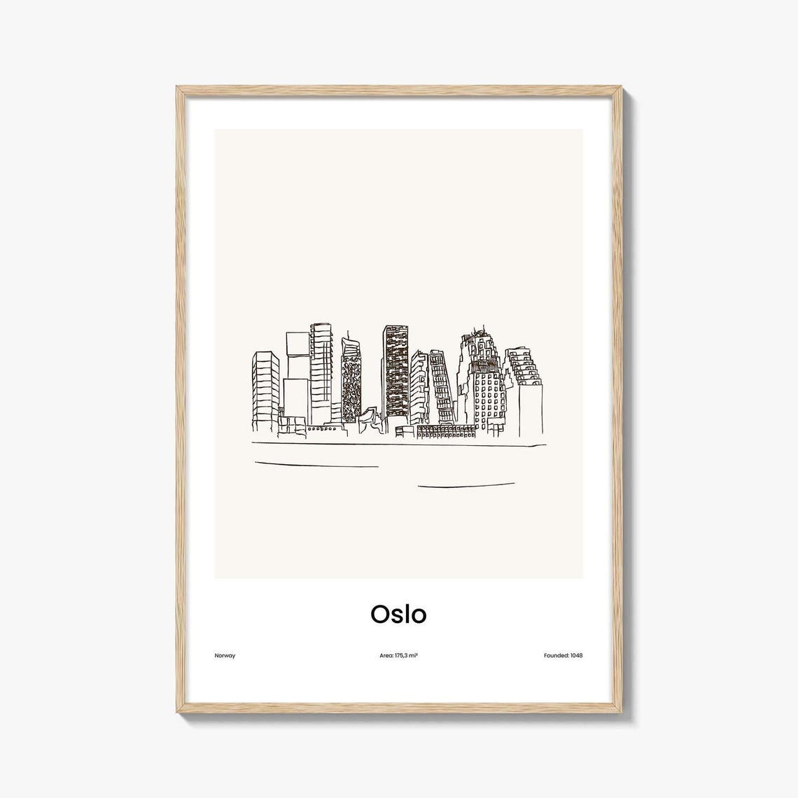 Oslo Norway Waterfront One Line Skyline Minimalist Art Poster