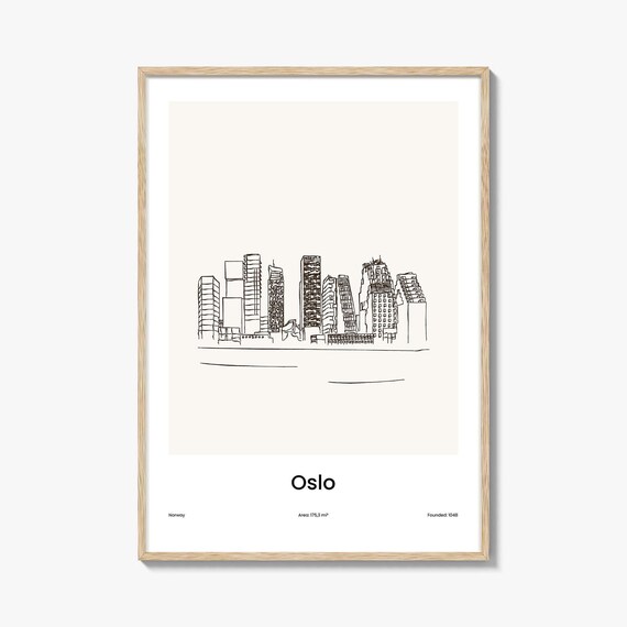 Oslo Norway Waterfront One Line Skyline Minimalist Art Poster