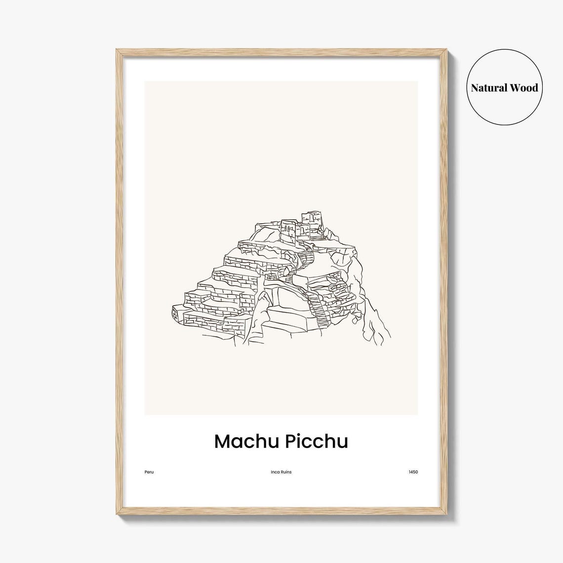 Machu Picchu Peru Minimal Line Art Terraced Inca Ruins Poster - Image 2
