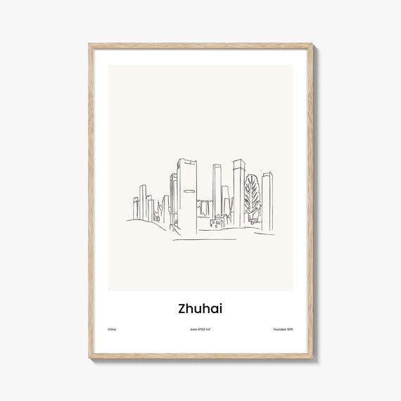 Zhuhai China Modern Skyline Minimalist Line Drawing Art Poster