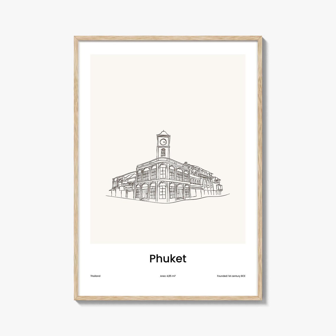 Phuket Thailand One Line Drawing Old Town Clock Tower Building Art Poster