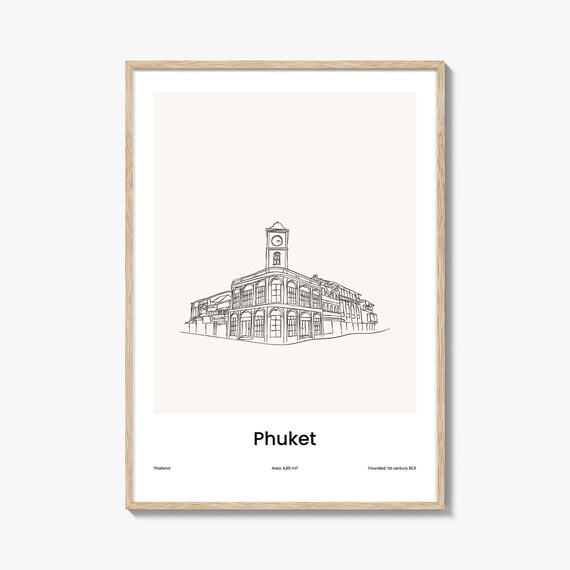 Phuket Thailand One Line Drawing Old Town Clock Tower Building Art Poster
