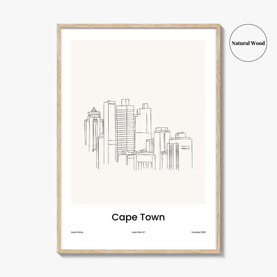 Cape Town South Africa Minimalist Line Drawing Skyline Poster - Image 2