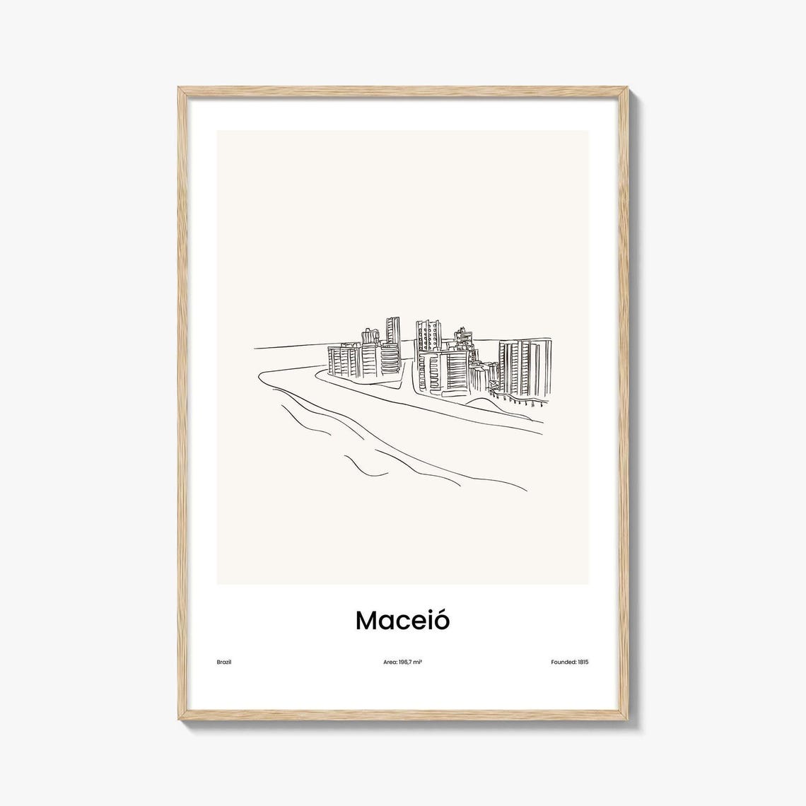 Maceió Brazil Beachfront Towers Minimalist Line Drawing Poster