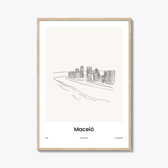 Maceió Brazil Beachfront Towers Minimalist Line Drawing Poster