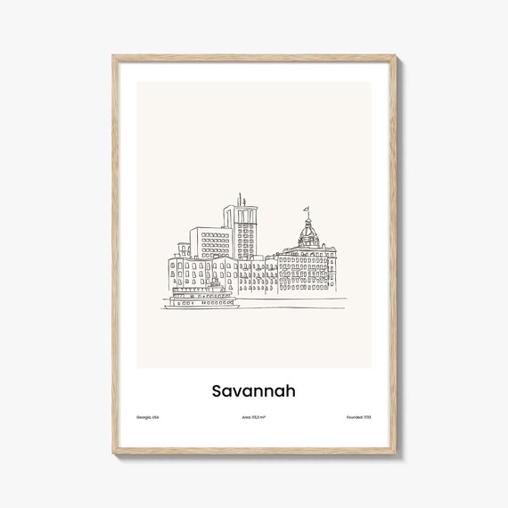 Savannah Georgia Minimalist Line Drawing Waterfront City Poster