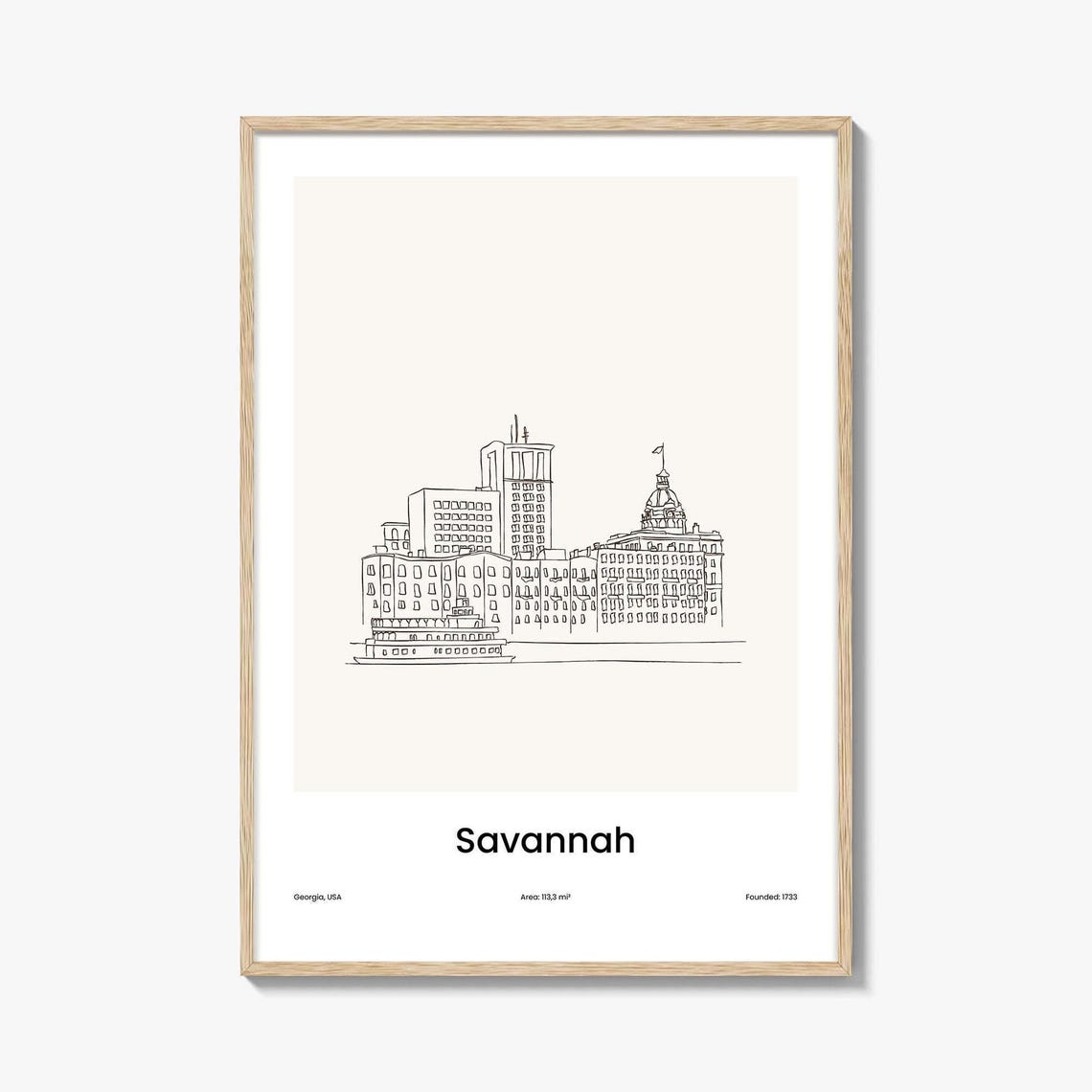 Savannah Georgia Minimalist Line Drawing Waterfront City Poster