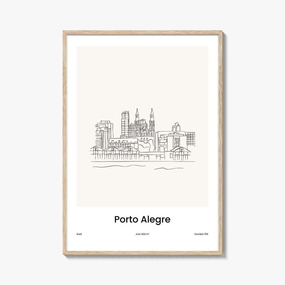 Porto Alegre Brazil Waterfront Minimalist Line Drawing Art Poster