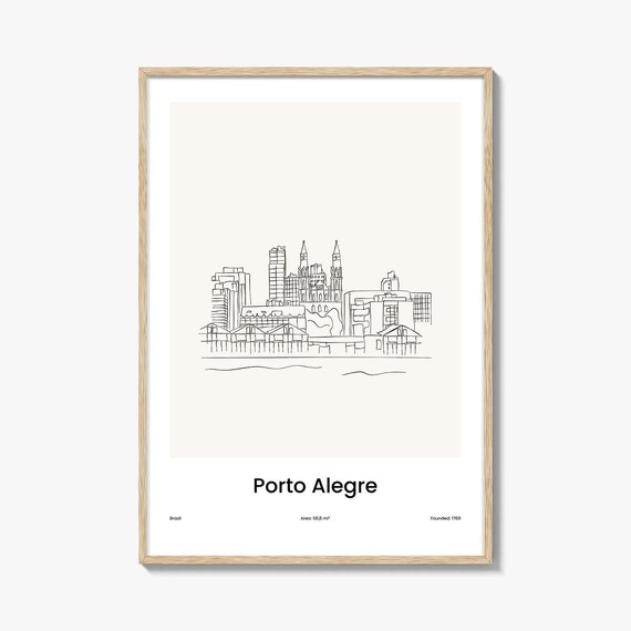 Porto Alegre Brazil Waterfront Minimalist Line Drawing Art Poster