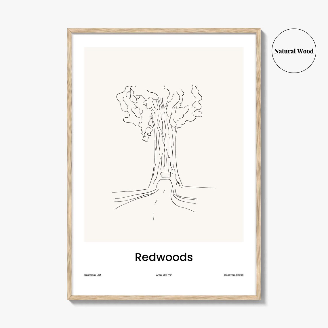Redwoods Drive Through Tree One Line Minimalist California Travel Poster - Image 2