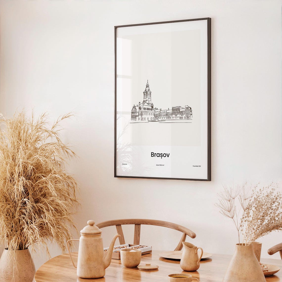 Brașov Romania Clock Tower Old Town Minimalist Line Drawing Poster - Image 3