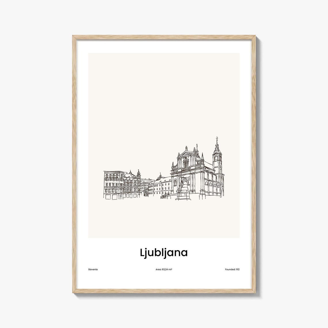 Ljubljana Slovenia Cathedral One Line Minimalist Old Town Art Poster