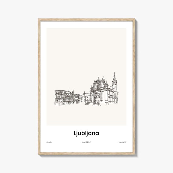 Ljubljana Slovenia Cathedral One Line Minimalist Old Town Art Poster