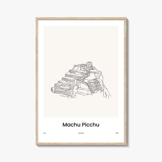 Machu Picchu Peru Minimal Line Art Terraced Inca Ruins Poster