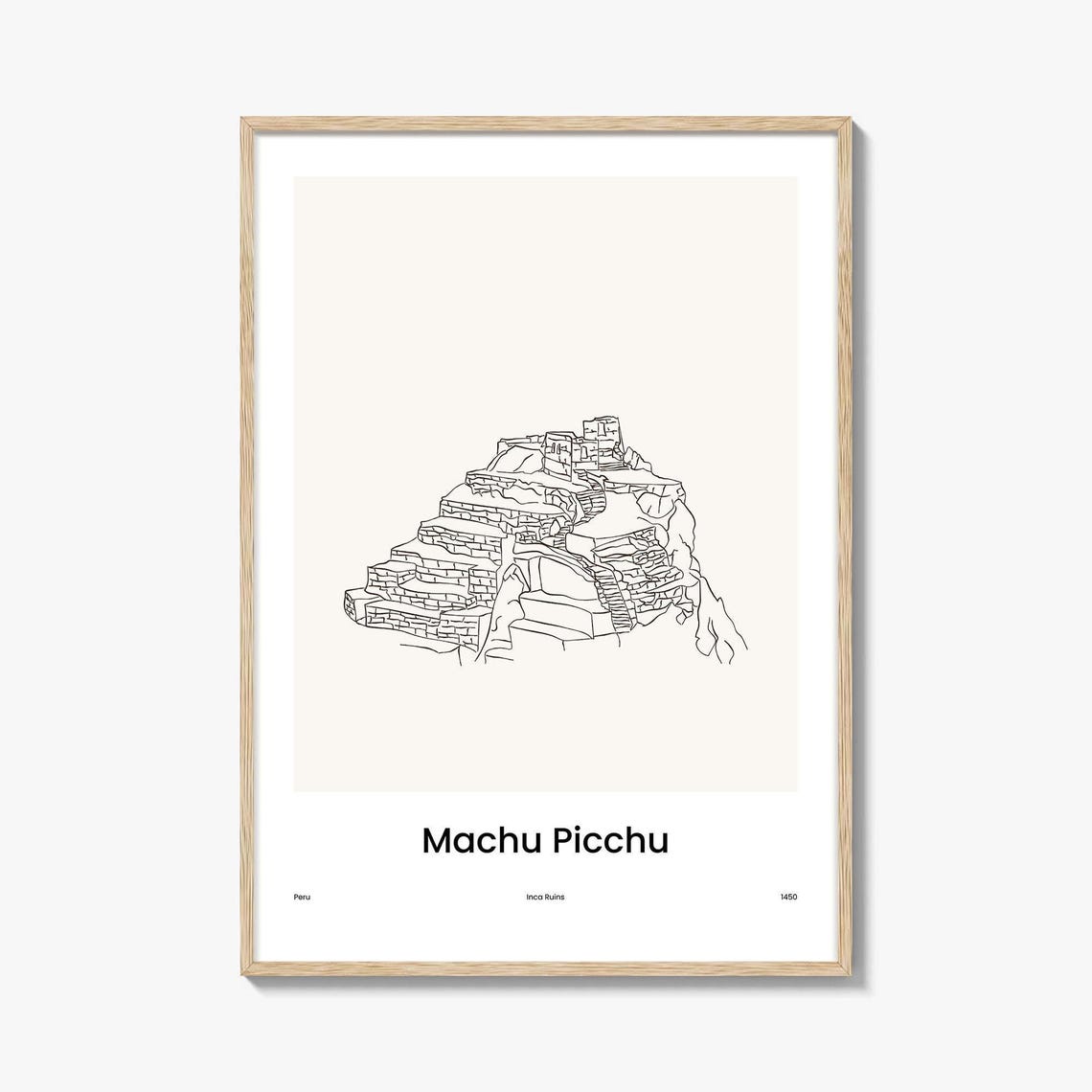 Machu Picchu Peru Minimal Line Art Terraced Inca Ruins Poster