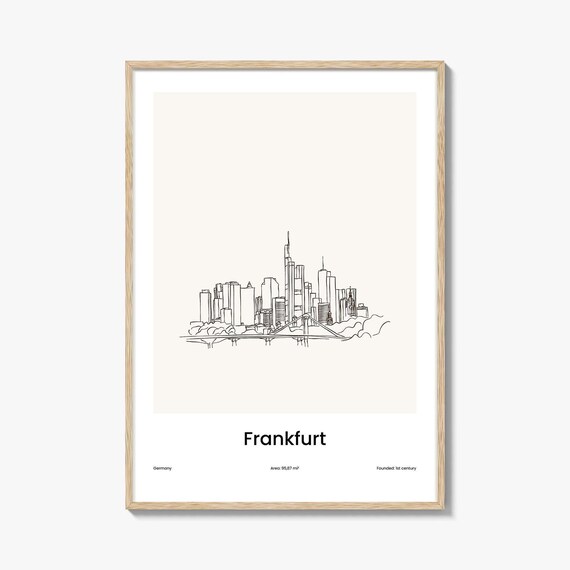 Frankfurt Germany River Bridge Skyline One Line Drawing Poster